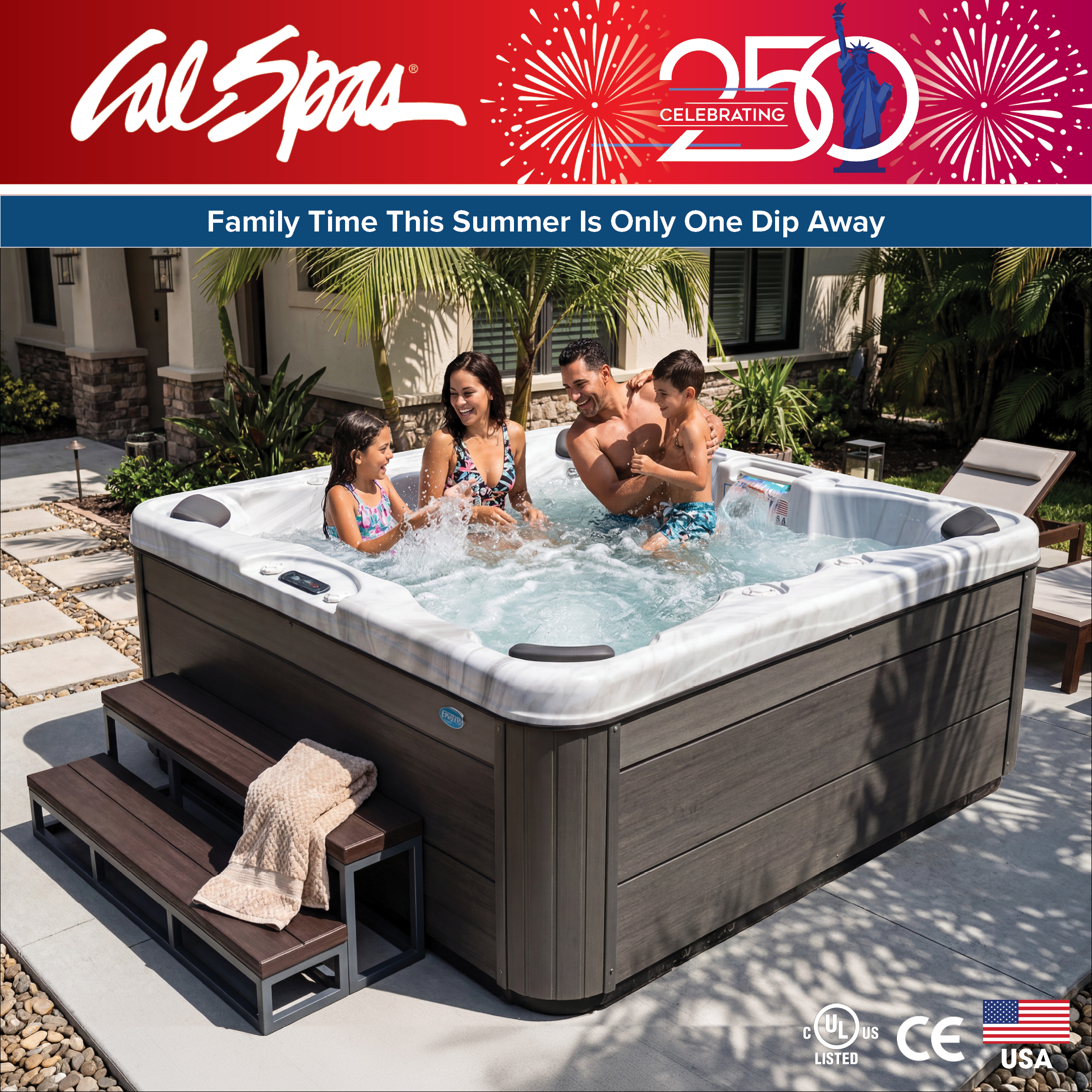 Calspas hot tub being used in a family setting - Moncton